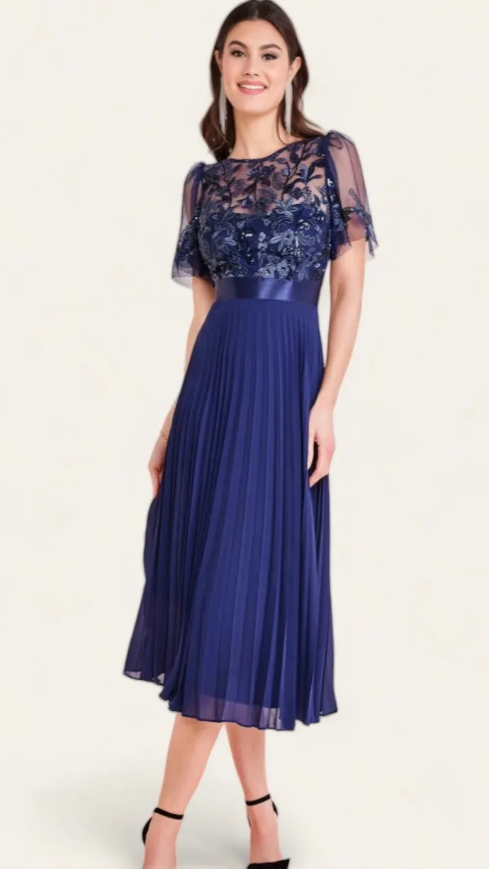 1-A1265 Navy Embroidered Bodice Dress