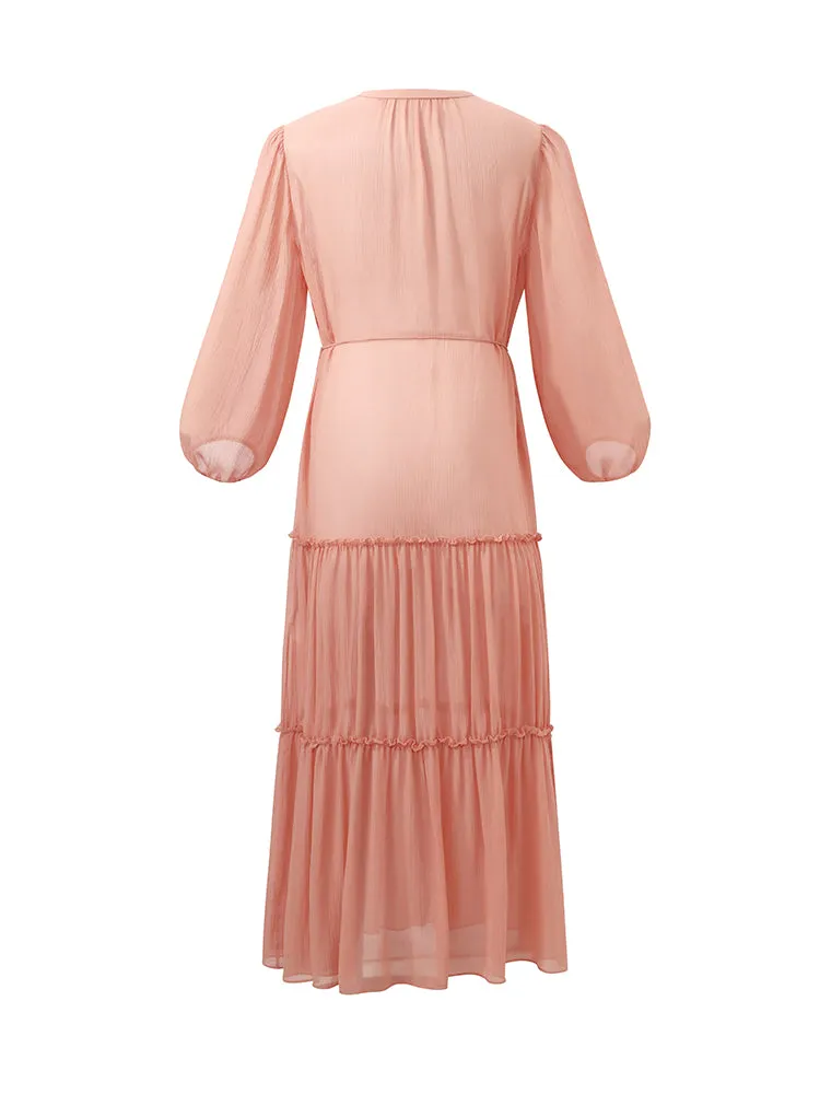 12 Momme Mulberry Silk Tiered Women Maxi Dress With Belt And Bottomed Spaghetti Strap Dress