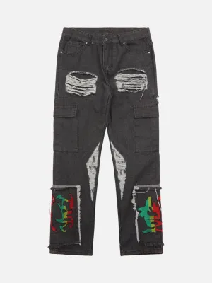 1984 Destruction Brushed Hip Hop Embroidered Jeans