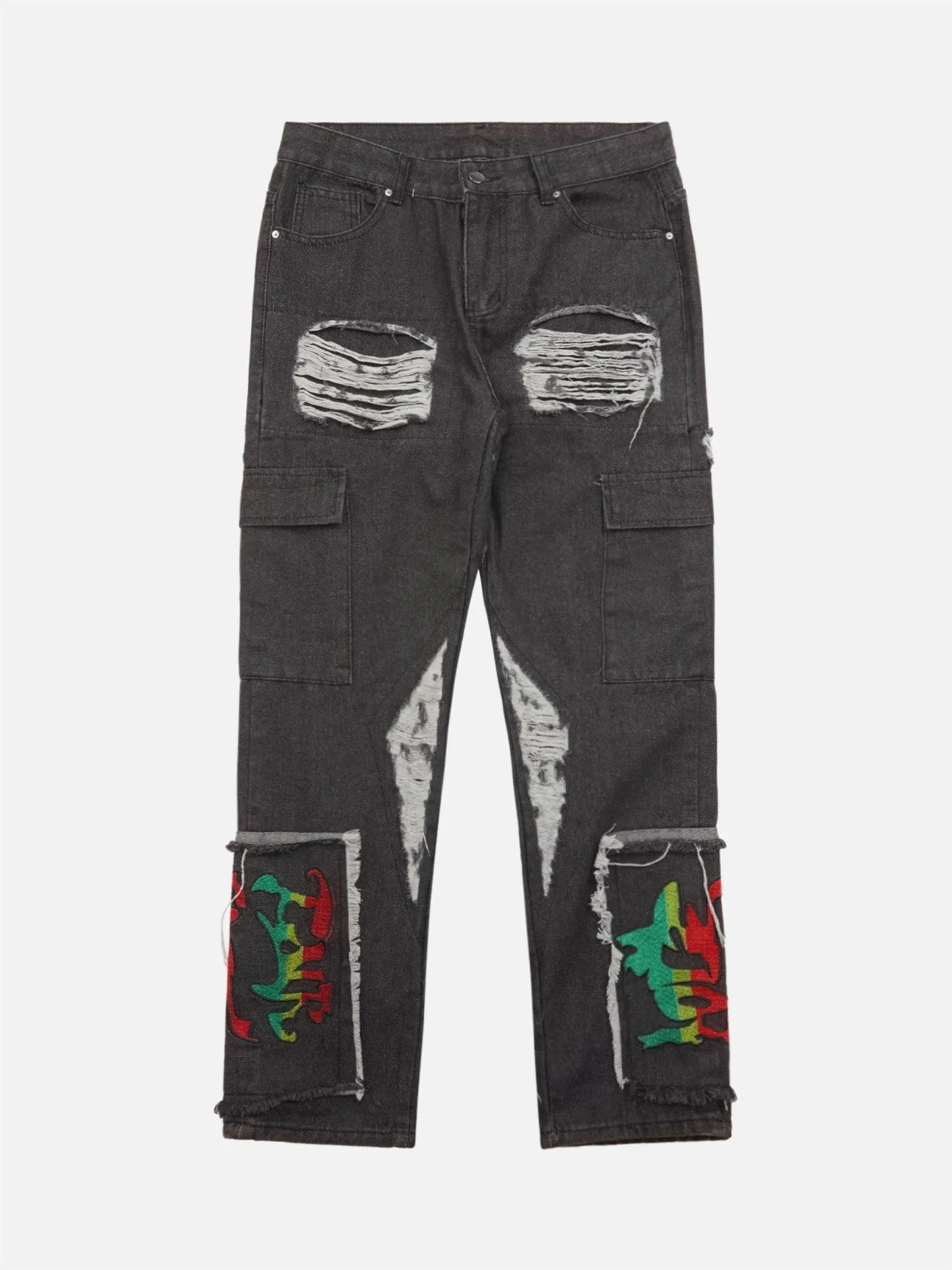 1984 Destruction Brushed Hip Hop Embroidered Jeans