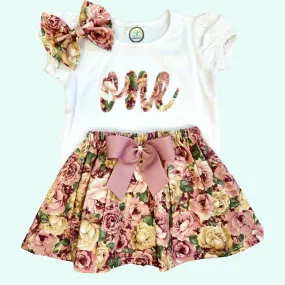 1st birthday outfit Flower girl birthday outfit, First birthday outfit, Toddler floral skirt shirt set, Girls Age outfit