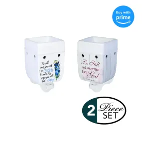 2 Pc Set Refuge Under His Wings, Be Still Scripture Ceramic Stoneware Plug-In Tart Oil Wax Warmers