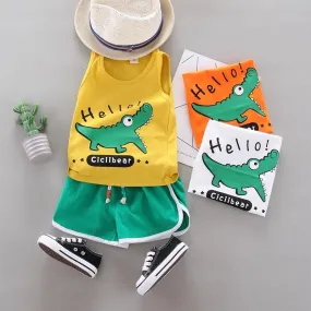 2-piece Dinosaur Pattern Vest & Shorts for Children Boy