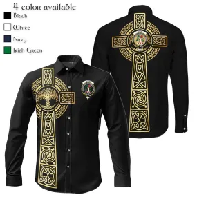 Aiton Clan Mens Long Sleeve Button Up Shirt with Golden Celtic Tree Of Life