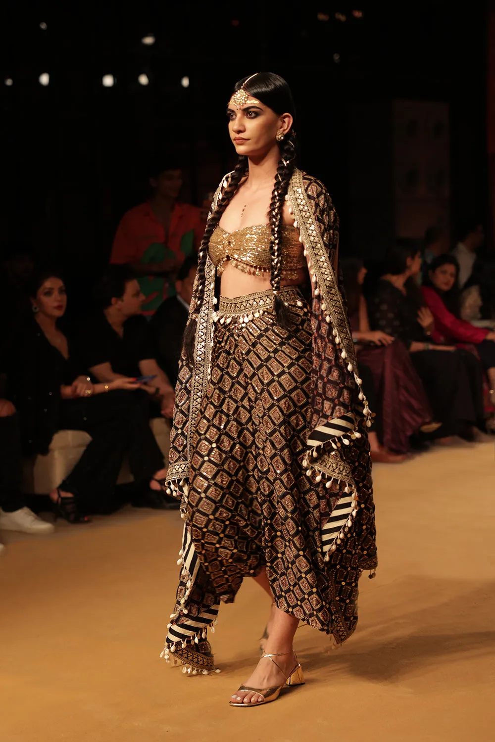 Ajrakh Sequin Embroidered Shell Cape Set.