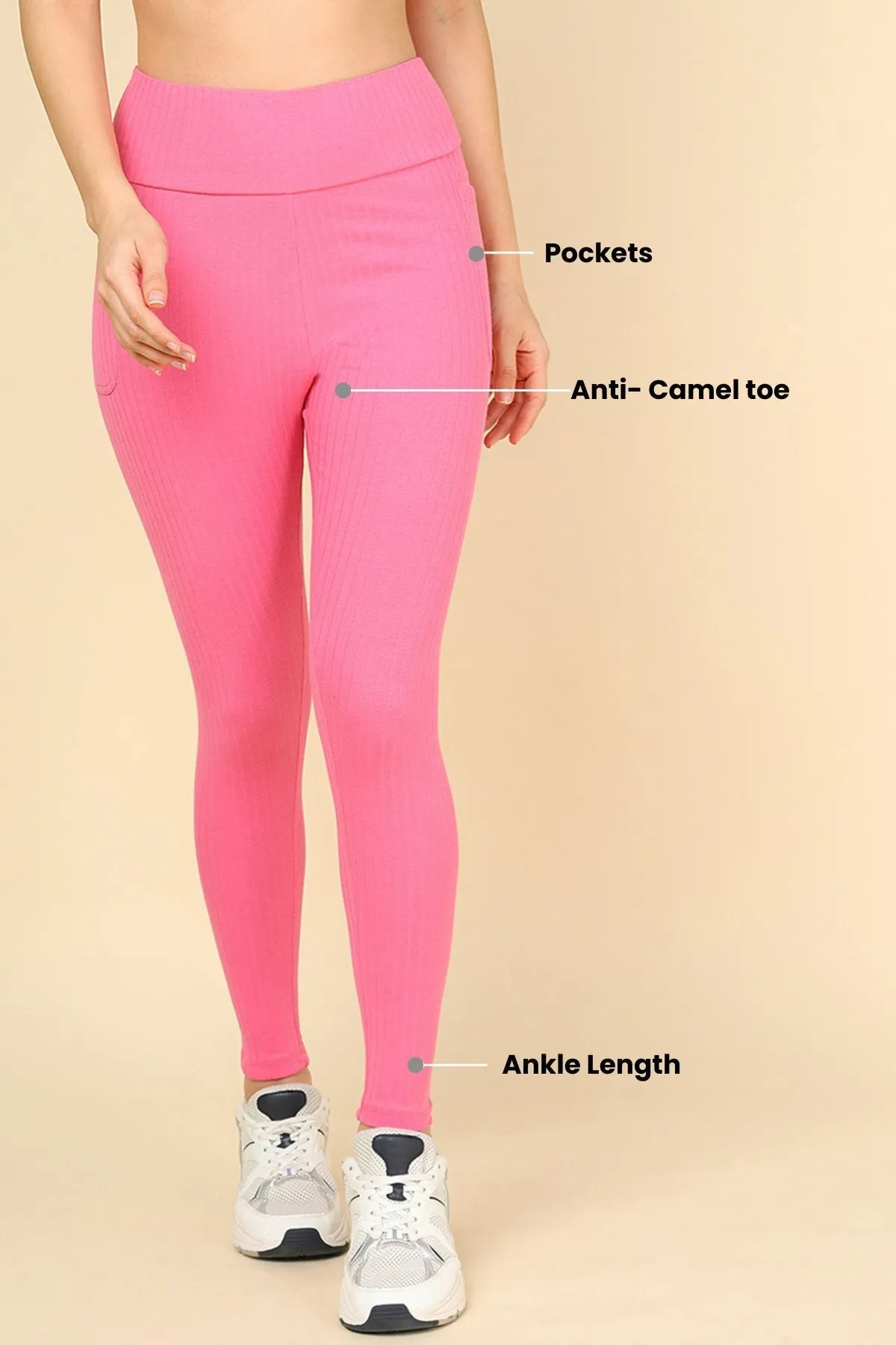 All Over Ribbed Cotton Pink Mom Legging