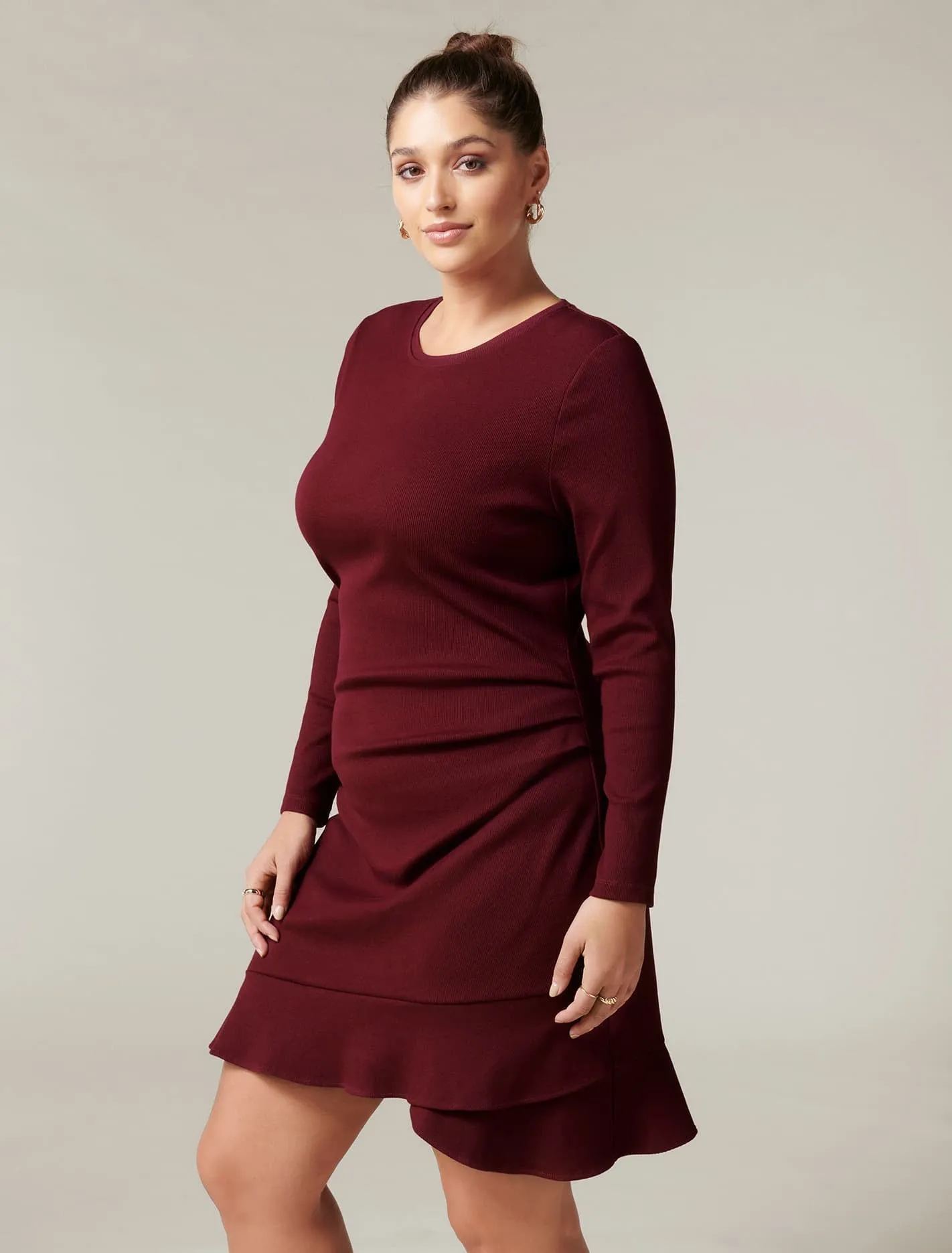 Annie Curve Rib Long Sleeve Frill Dress