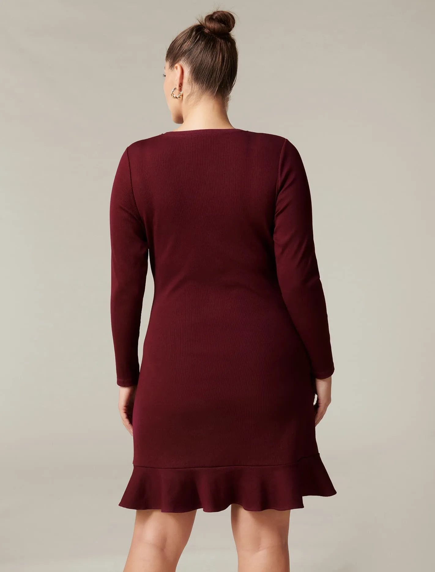 Annie Curve Rib Long Sleeve Frill Dress