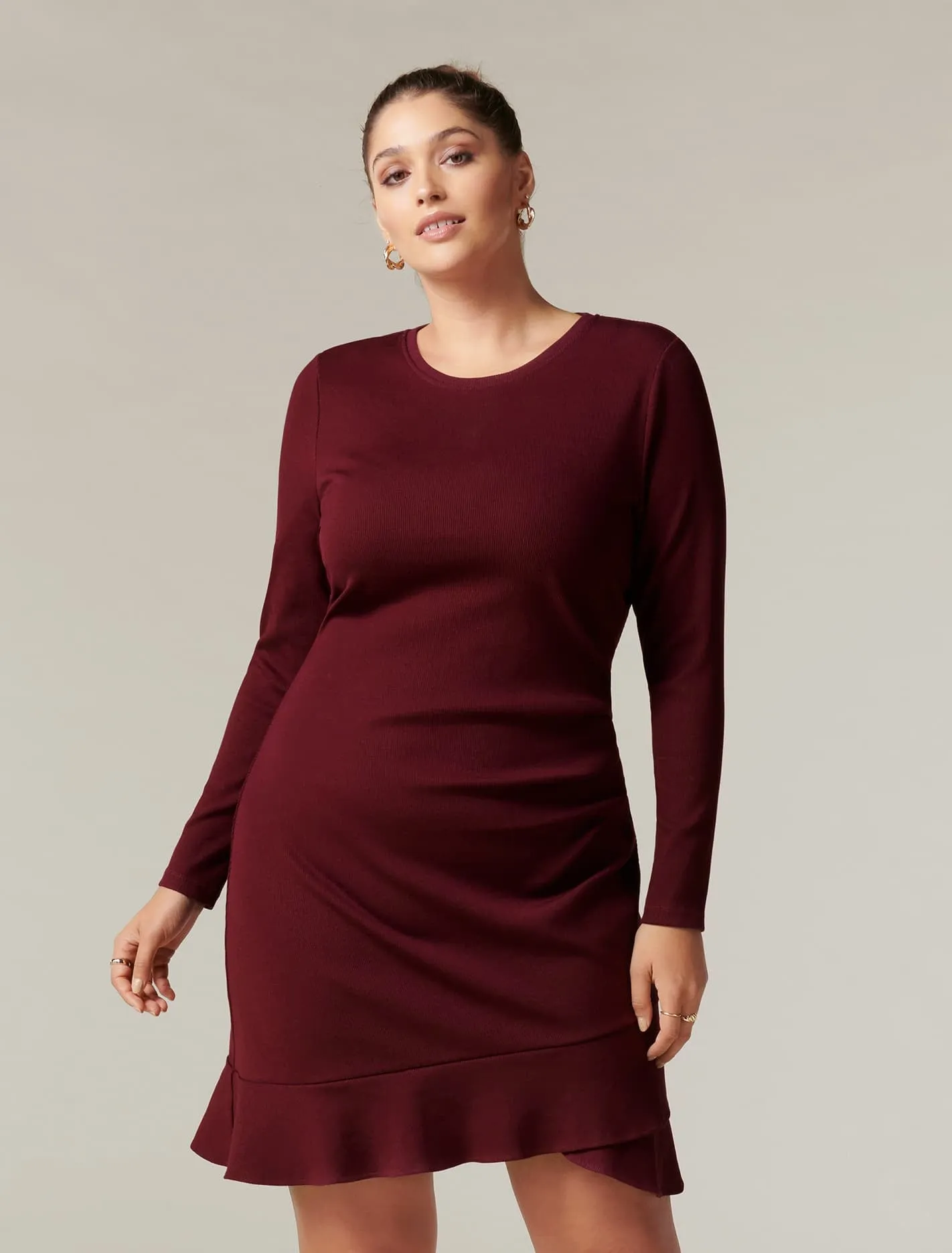 Annie Curve Rib Long Sleeve Frill Dress