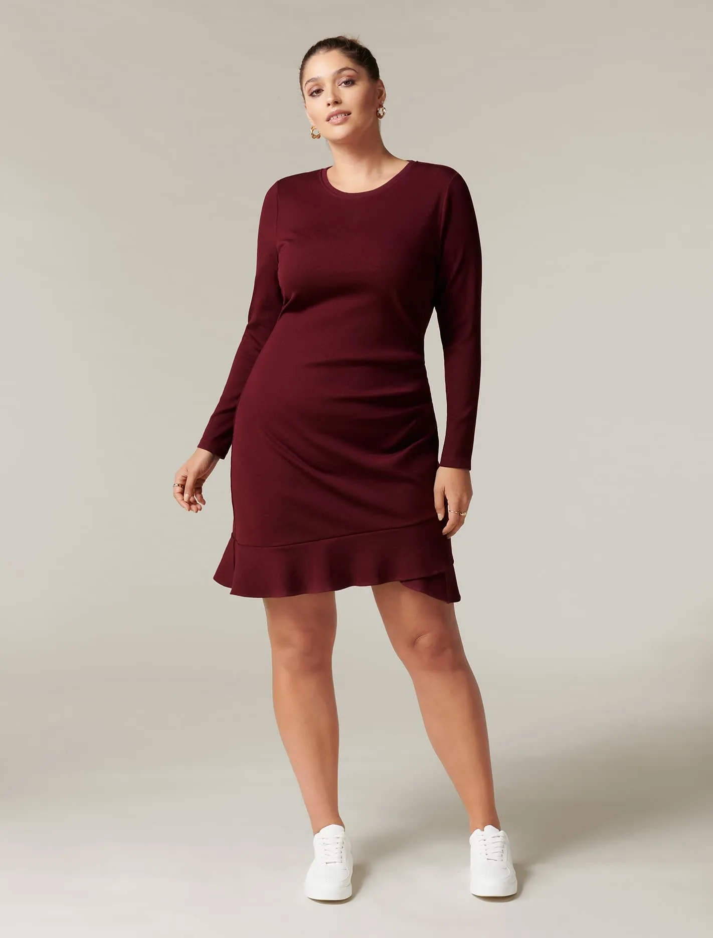 Annie Curve Rib Long Sleeve Frill Dress