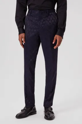 Archer Slim Fit Navy Jacquard Tuxedo Trousers - ARCHIVE