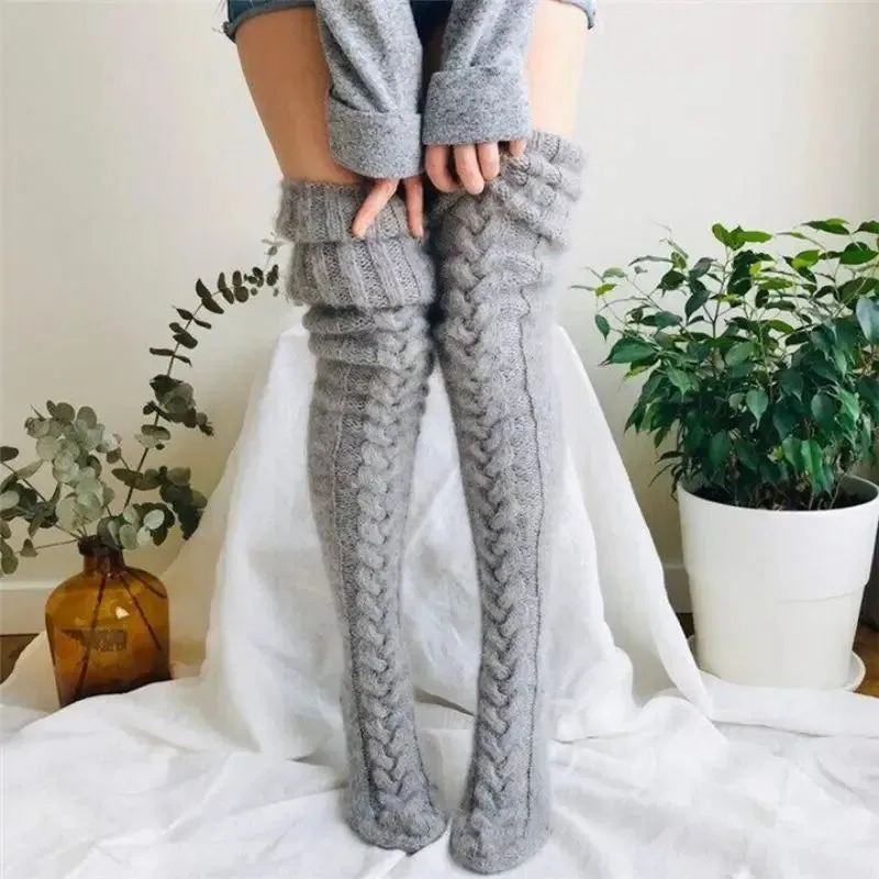 Ashore Shop Warm Over Knee Extra Long Knitted Socks Fashionable and warm long socks for women Sexy Over Knee Long Boot Warm Stockings