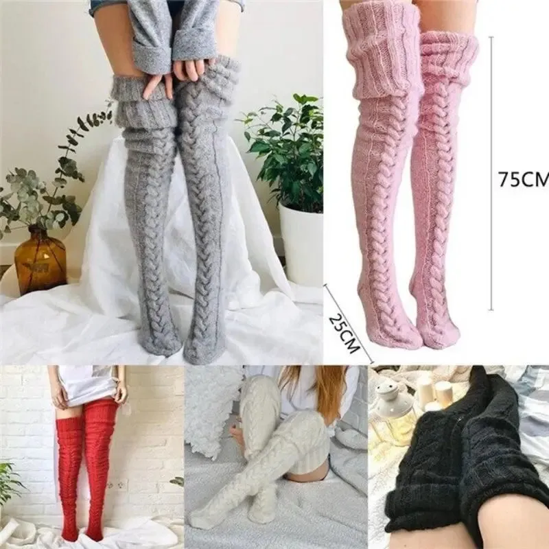 Ashore Shop Warm Over Knee Extra Long Knitted Socks Fashionable and warm long socks for women Sexy Over Knee Long Boot Warm Stockings