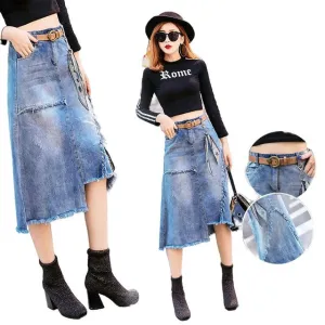 Asymmetrical Denim Midi Skirt