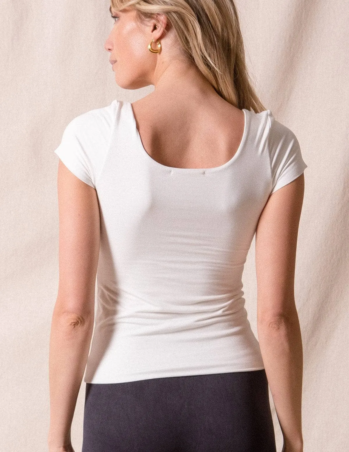 Bamboo Double-Layered Cap Sleeve Tee - Soft White