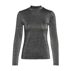 BeverlyIW Long Sleeve Metallic Detail Top Black