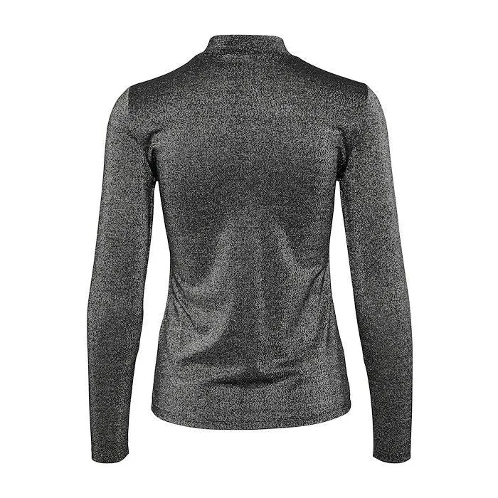 BeverlyIW Long Sleeve Metallic Detail Top Black