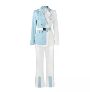 Bio Color Blue   White Blazer & Pants Sets