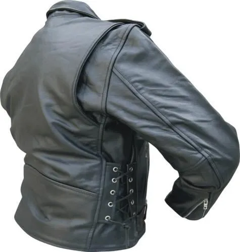 Black Classic Buffalo Leather Motorcycle Jacket Zip Out Liner Side Laces