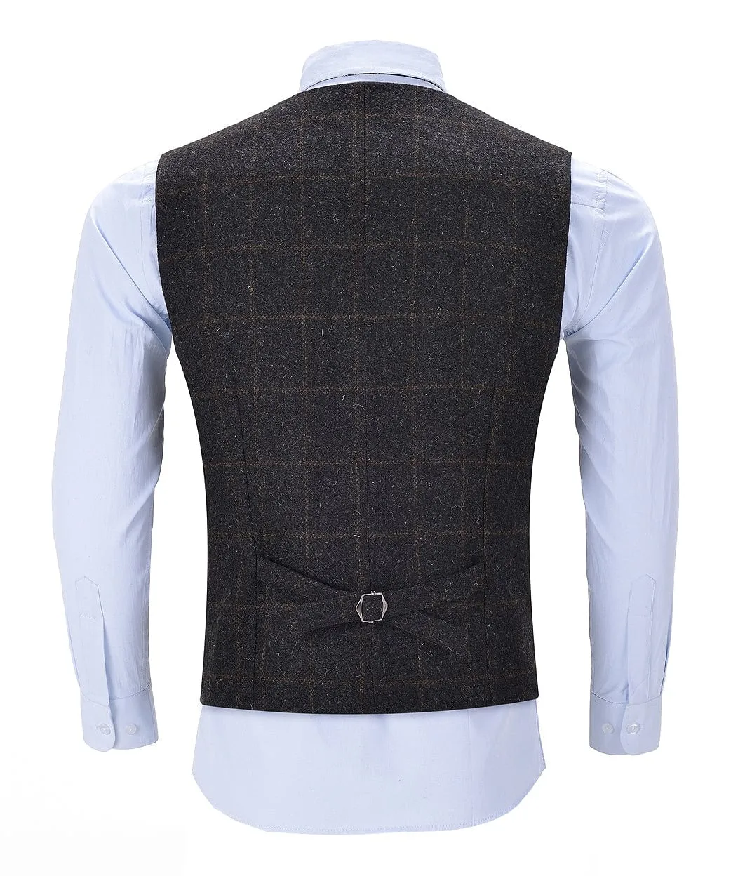 Black Formal Plaid Notch Lapel Waistcoat Slim Fit Suit Vest