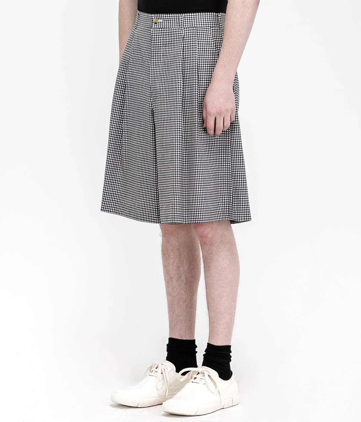 Black Wool Gingham Shorts