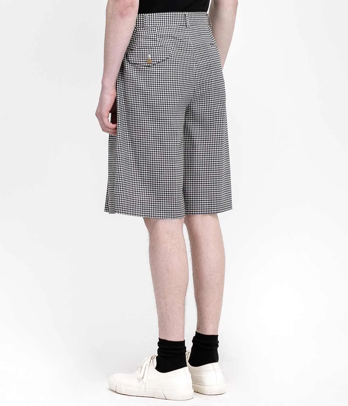 Black Wool Gingham Shorts