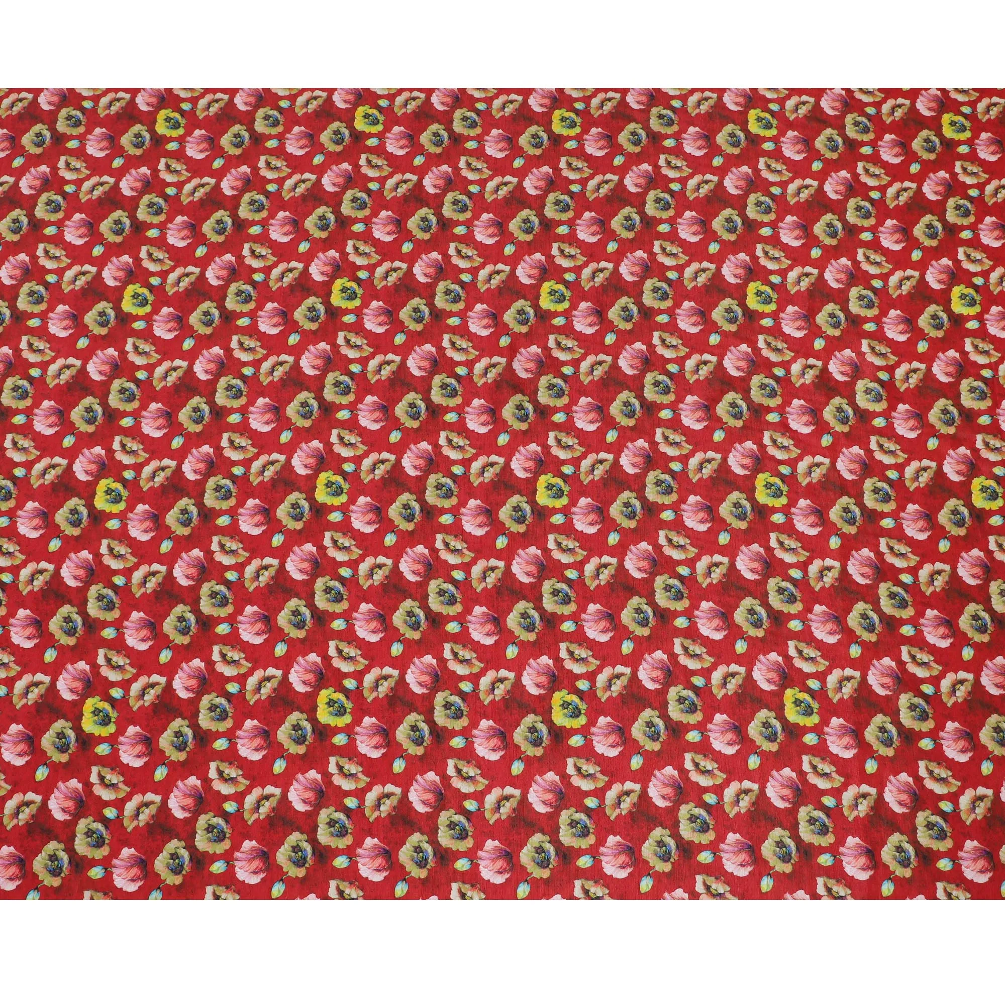 Bold Red and Yellow Floral Viscose Modal Satin Fabric - 110 cm Width-D19981