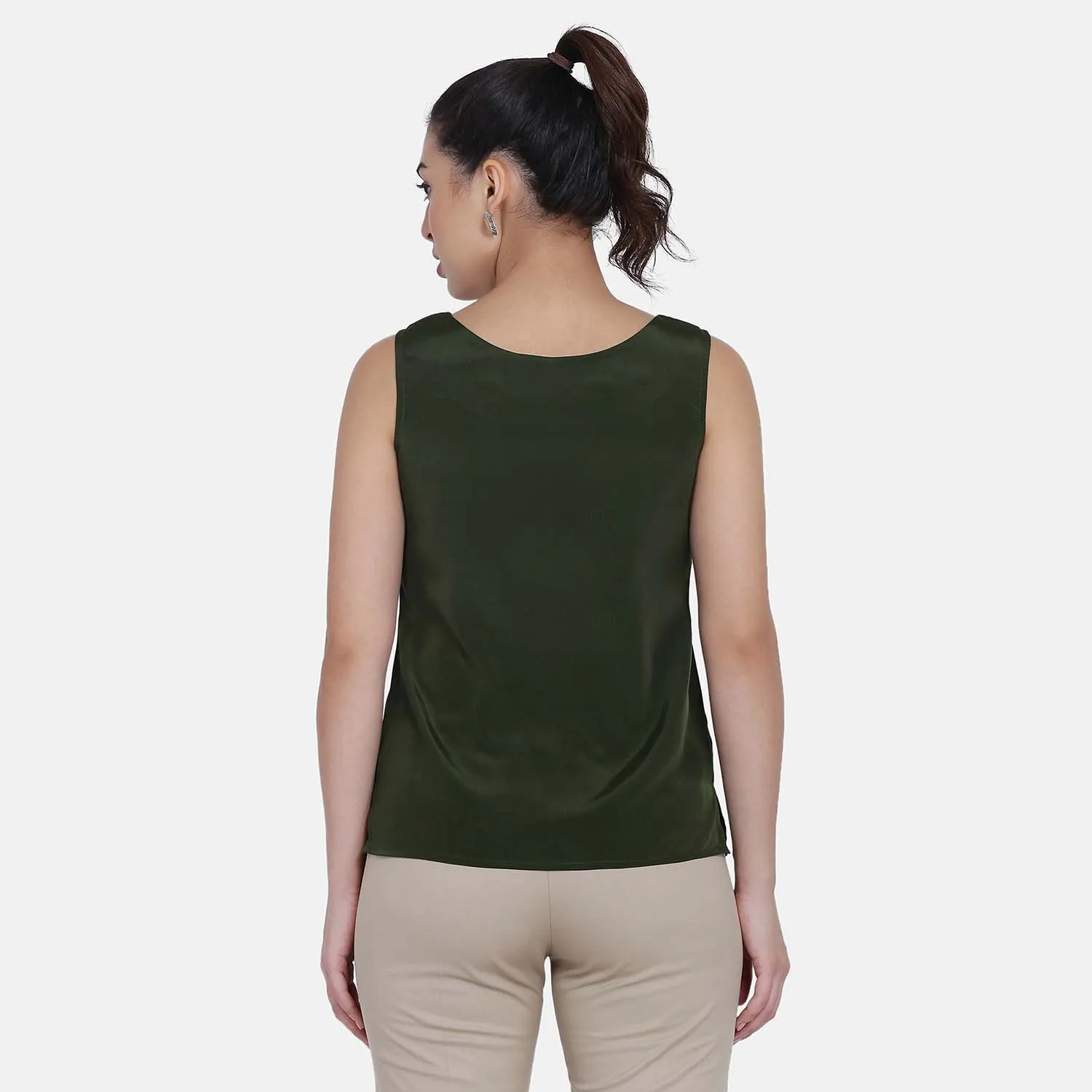 Bottle Green French Crepe Tank Sleeveless Top