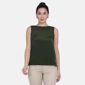 Bottle Green French Crepe Tank Sleeveless Top