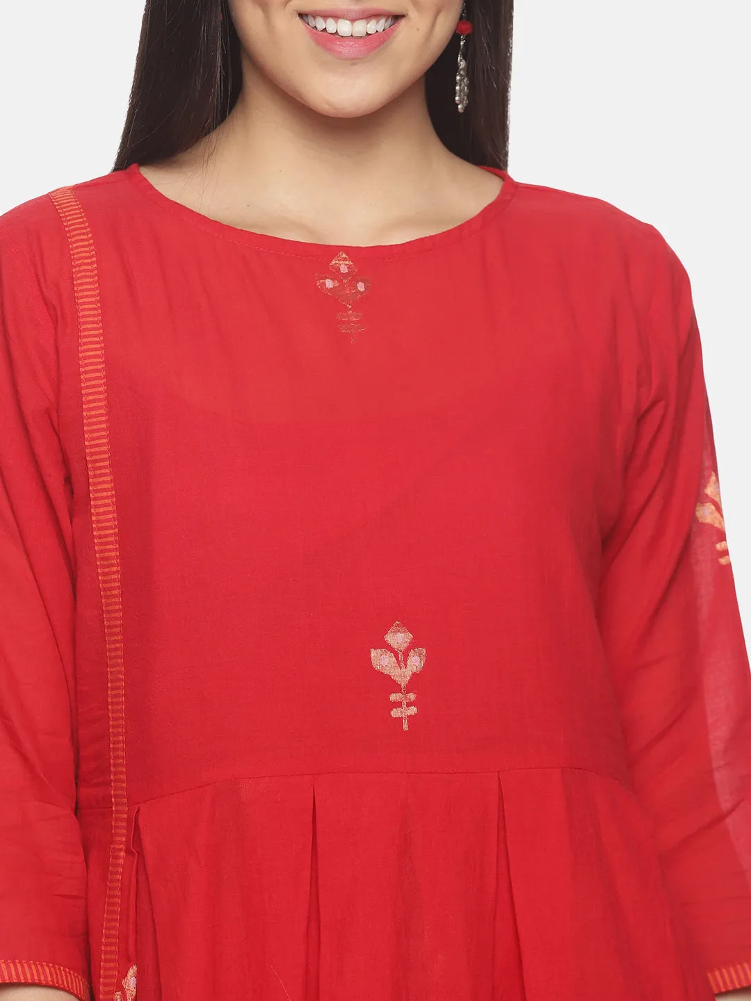 Bright Red Jari Jamdani dress