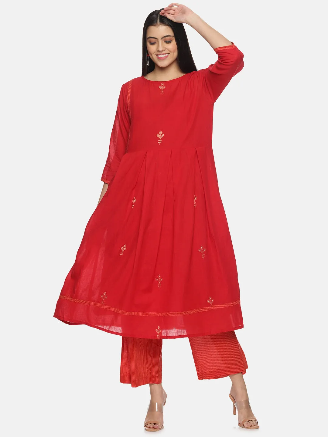 Bright Red Jari Jamdani dress