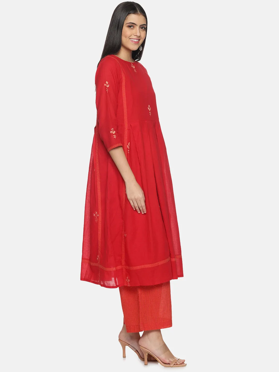 Bright Red Jari Jamdani dress