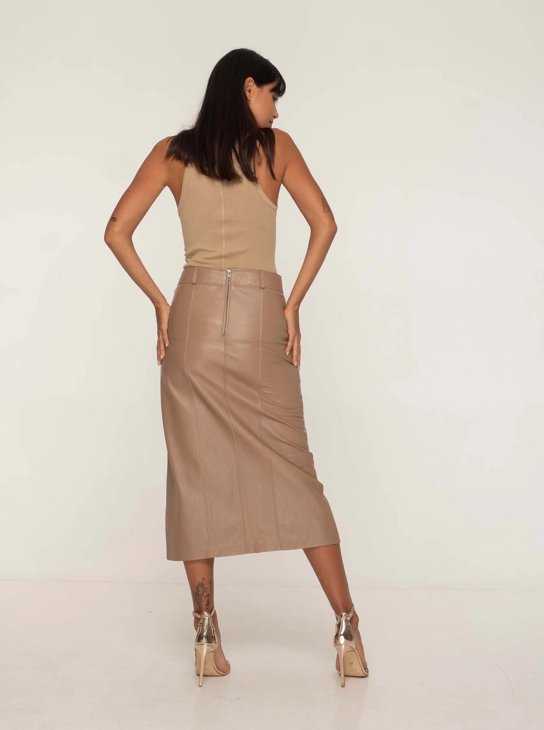 BRONTE LEATHER SKIRT - SESAME