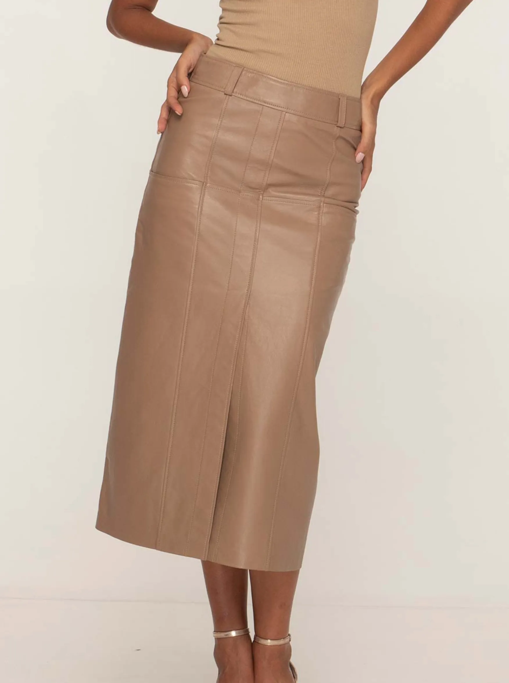 BRONTE LEATHER SKIRT - SESAME