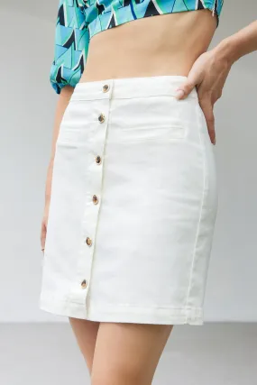 Button High Waist  A line Denim Skirt