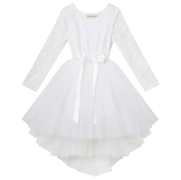 CANDI L/S LACE TUTU First Communion or Flower Girl Dress - IVORY