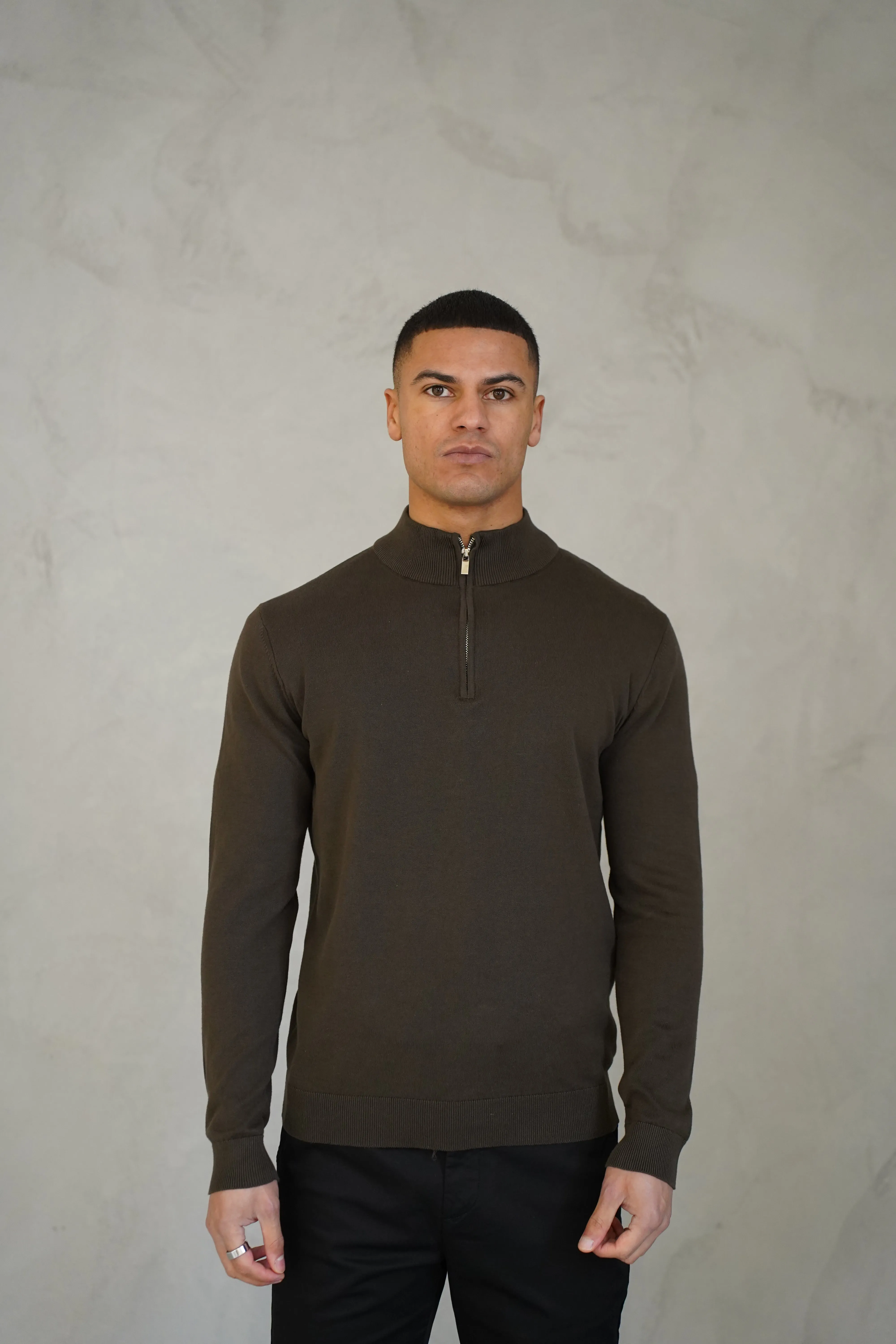 Capo Egyptian Cotton 1/4 Zip Top - Khaki