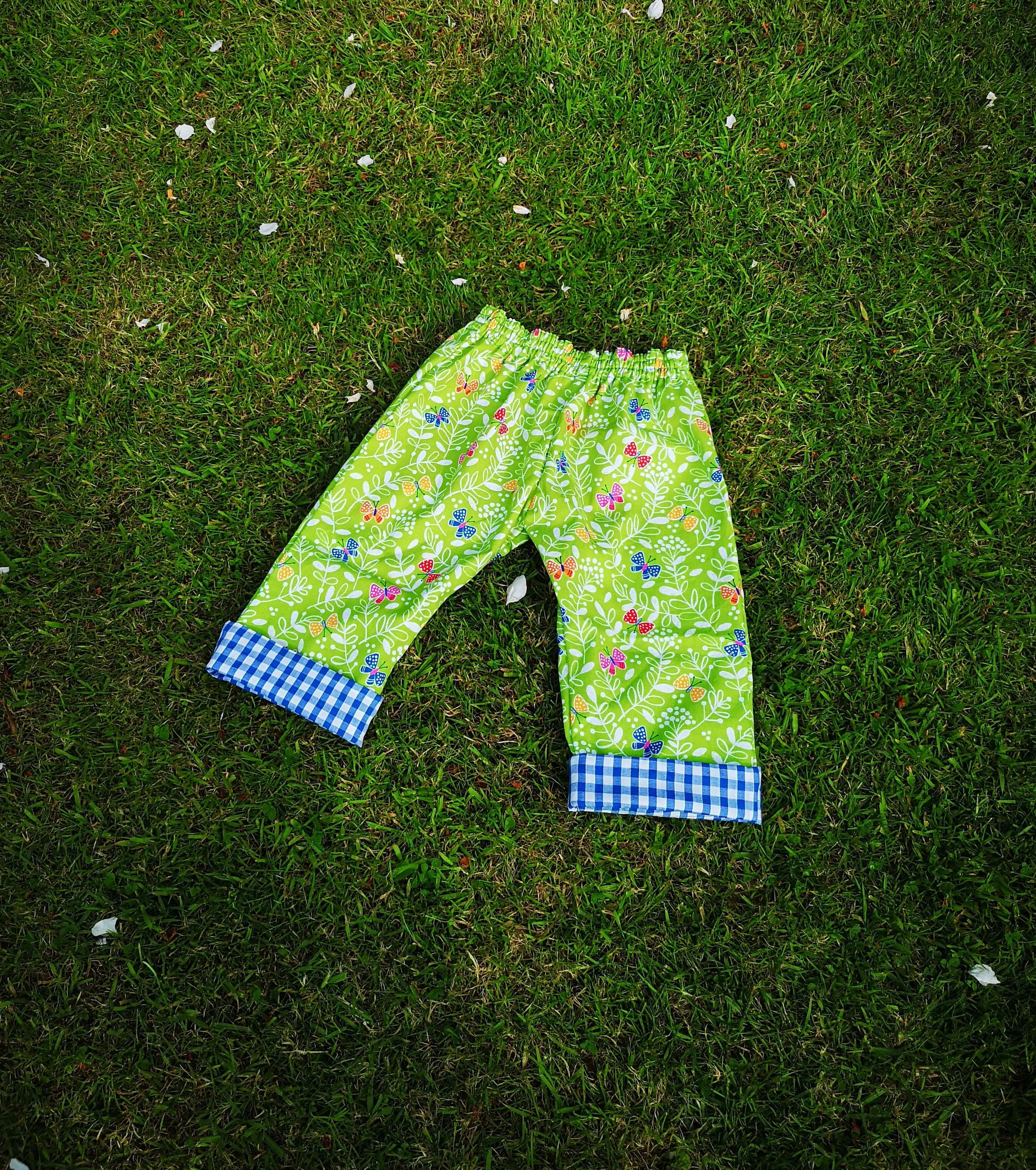 Capri pants  childs age 3-4, "Green Butterfly" boho short trousers, summer pants,