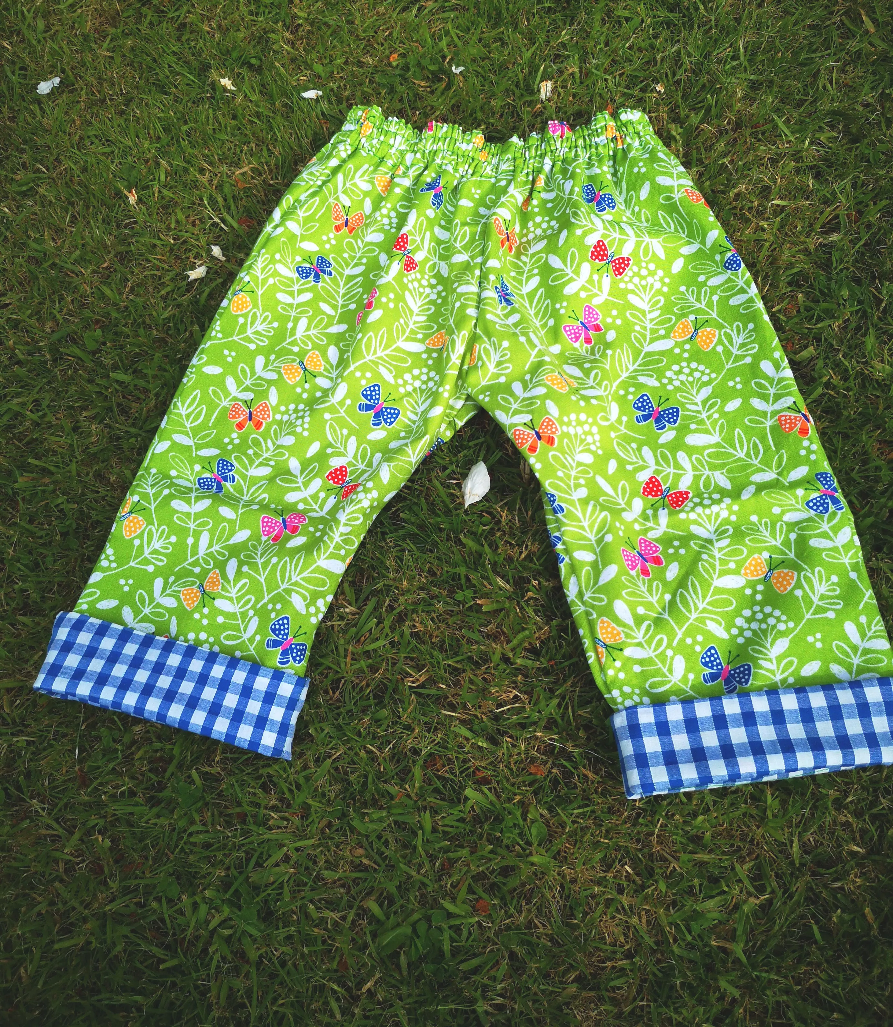 Capri pants  childs age 3-4, "Green Butterfly" boho short trousers, summer pants,