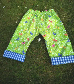 Capri pants  childs age 3-4, "Green Butterfly" boho short trousers, summer pants,