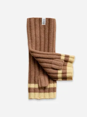 Cashmere and merino wrist warmers in camel and vanilla