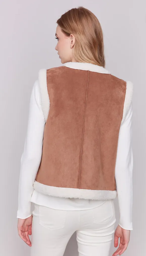 Charlie B Reversible Faux Fur & Suede Vest - Ecru