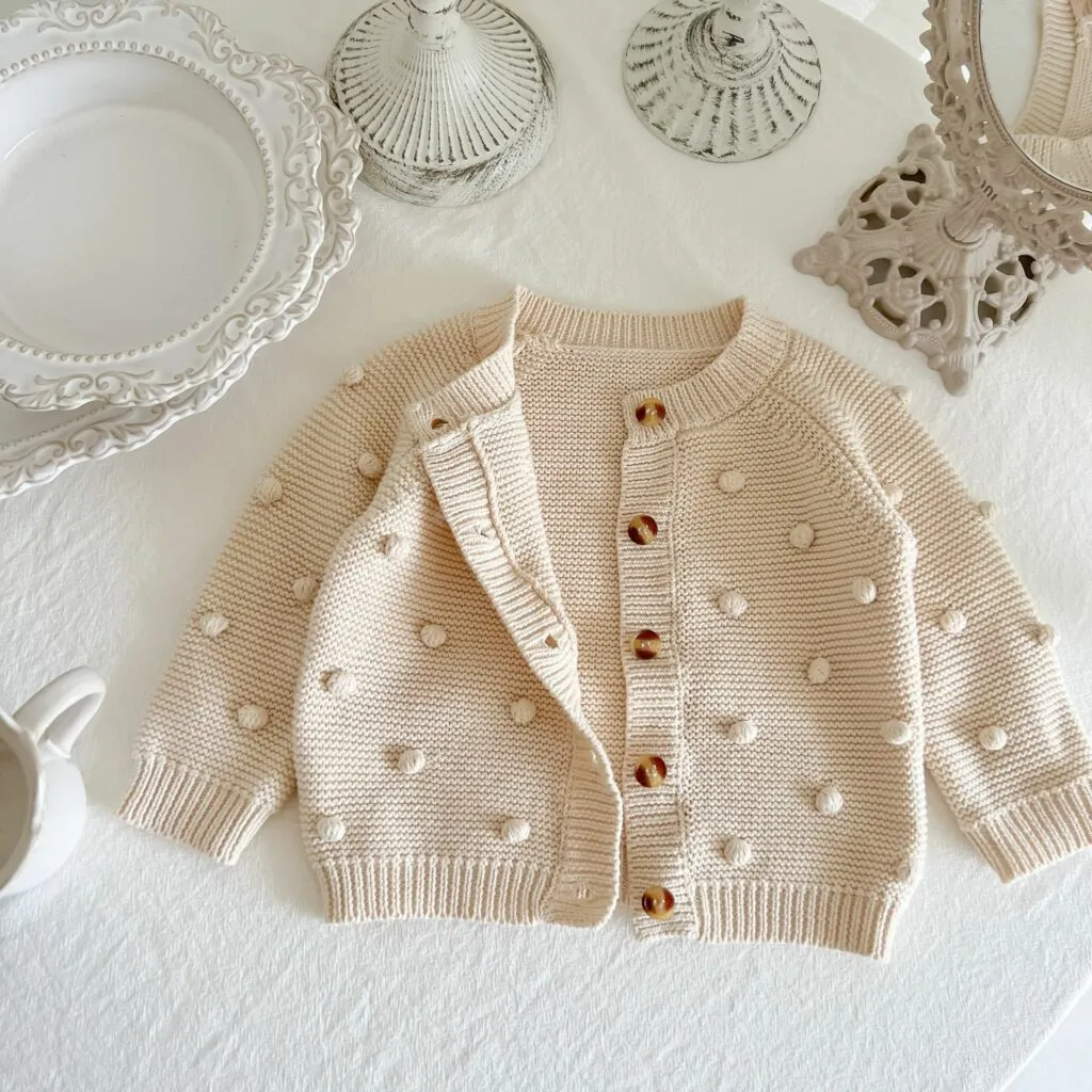 Cotton Baby Bobble Cardigan - Apricot