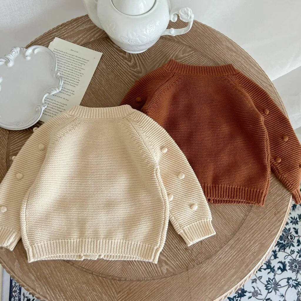 Cotton Baby Bobble Cardigan - Apricot