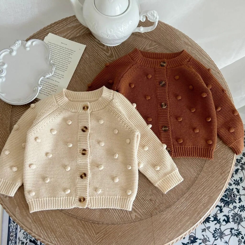 Cotton Baby Bobble Cardigan - Apricot