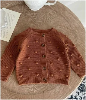 Cotton Baby Bobble Cardigan - Brown