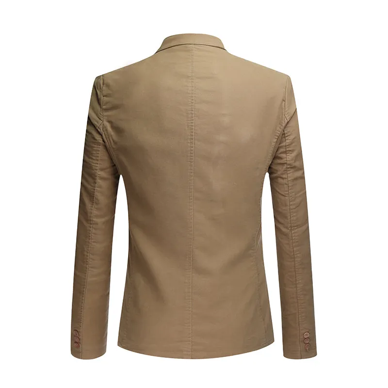 Cotton Khaki Jacket Two-Button Casual Blazer