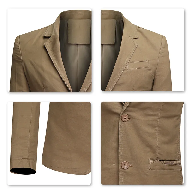 Cotton Khaki Jacket Two-Button Casual Blazer