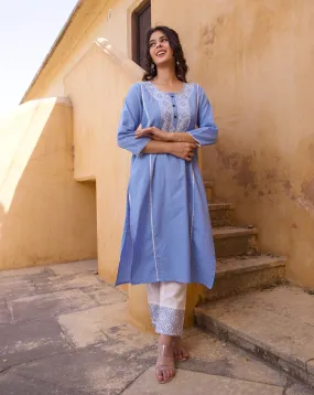 Crosses On Blue Embroidered Kurta Set