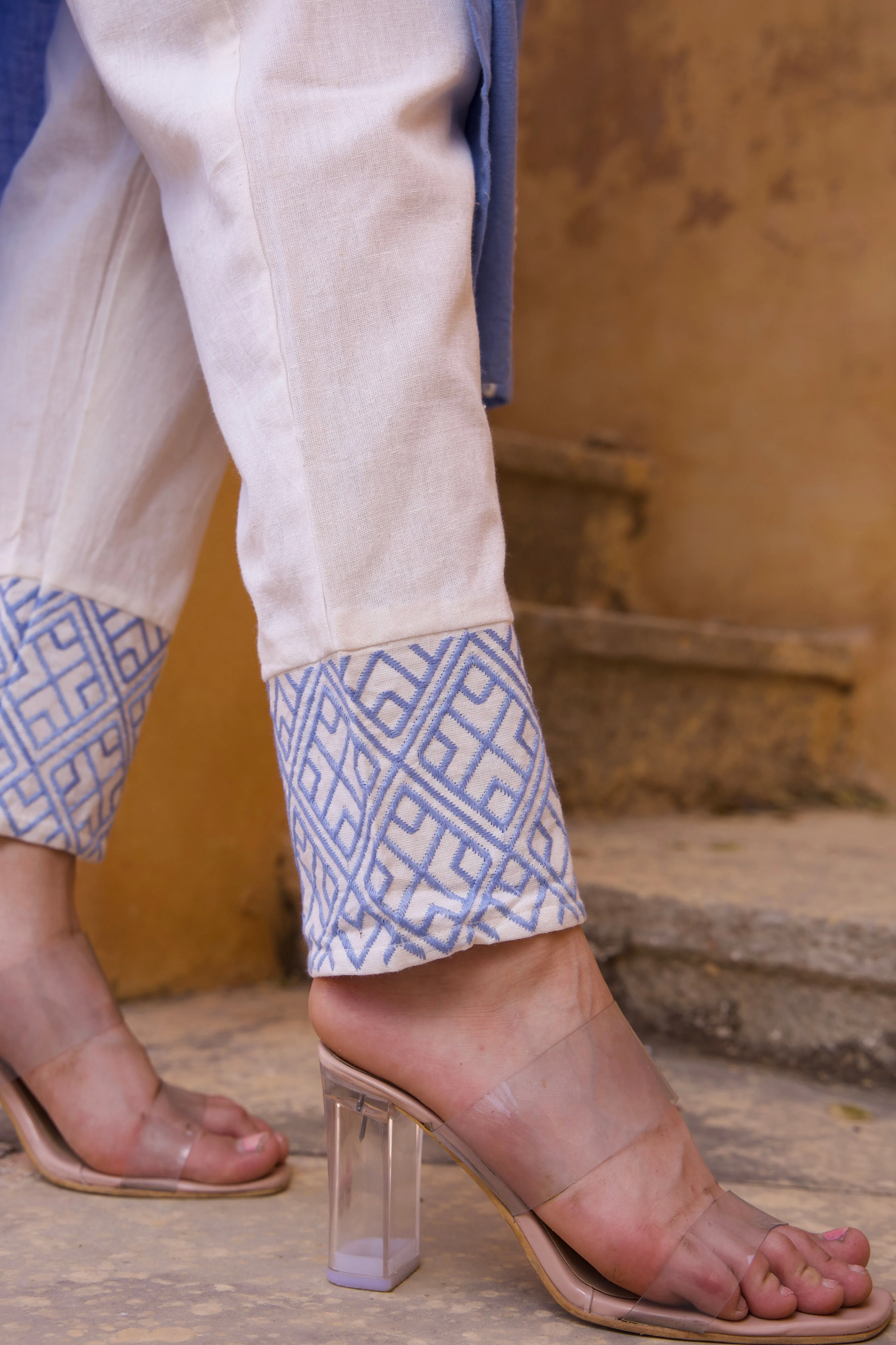 Crosses On Blue Embroidered Kurta Set